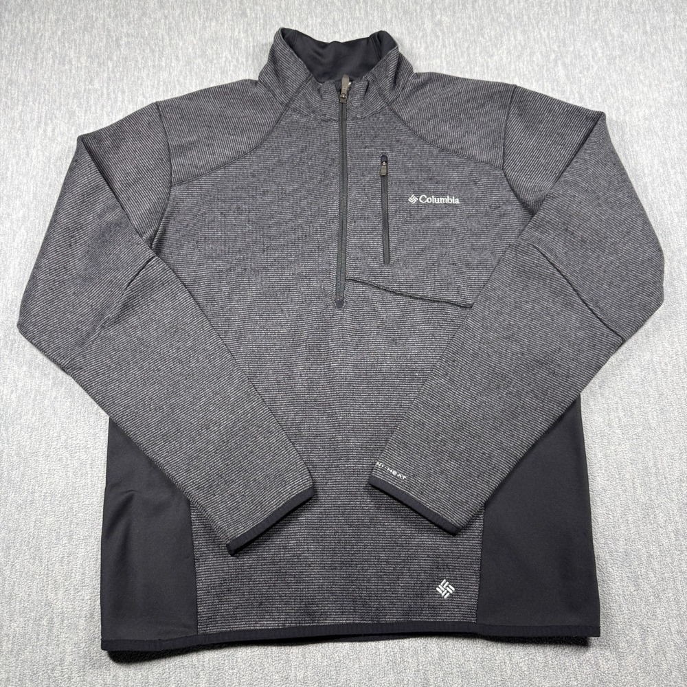 Columbia Pullover Mens L Gray Omni-Heat Fleece 1/4 Zip Thermal Hybrid Sweater